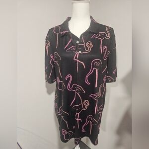 Chubbies Bright Flamingo Print Polyester Golf Polo Shirt Men's Size Large